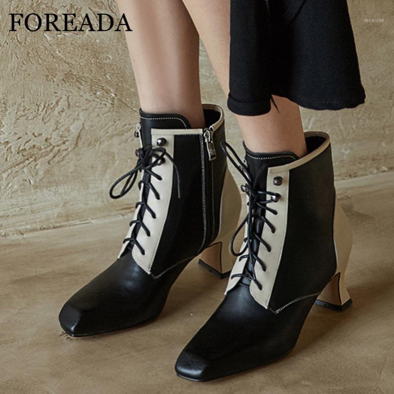 FOREADA Square Toe Ankle Boots Real Leather Med Heel Woman Boots Lace Up Block Heel Short Zip Lady Shoes Autumn Winter 401, Black pigskin linin
FOREADA Square Toe Ankle Boots Real Leather Med Heel Woman Boots Lace Up Block Heel Short Zip Lady Shoes Autumn Winter 401, Black pigskin linin
