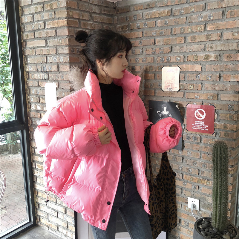 Bright Colors Winter Jacket Women Parka Warm Thick Solid Short Style Cotton Padded Parkas Coat Loose Stand Collar Outwear 200928