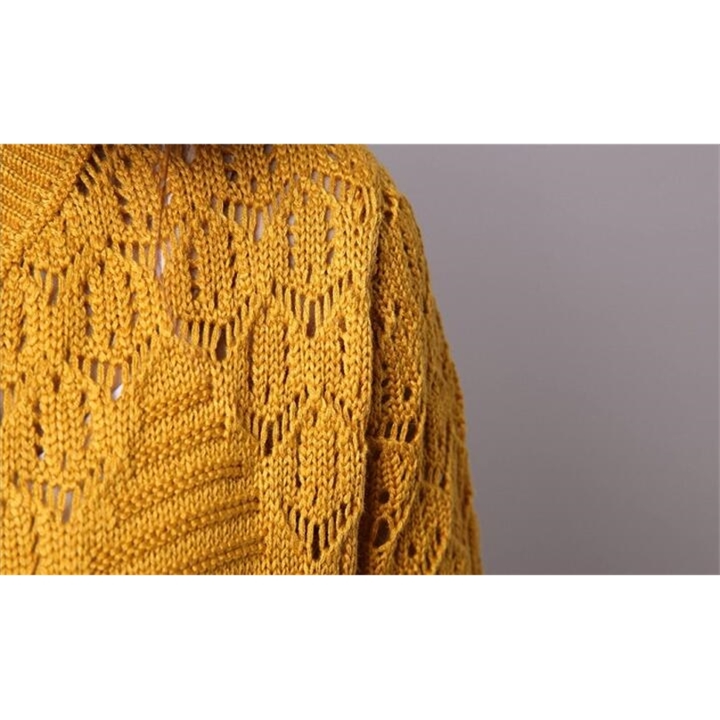 Fall Women Cardigan Solid Color Hollow Out Sweaters Size S-XXL Poncho Full Sleeve Open Stitch Female Knitted Outerwear 201225
