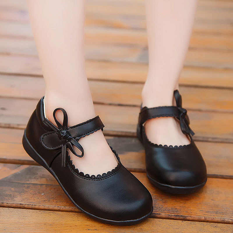 Black White Spring Autumn Girls Princess Shoes For Kids School Black Leather Shoes For Student Dress Shoes Girls 3 4 5 6 7 8-15T 201128