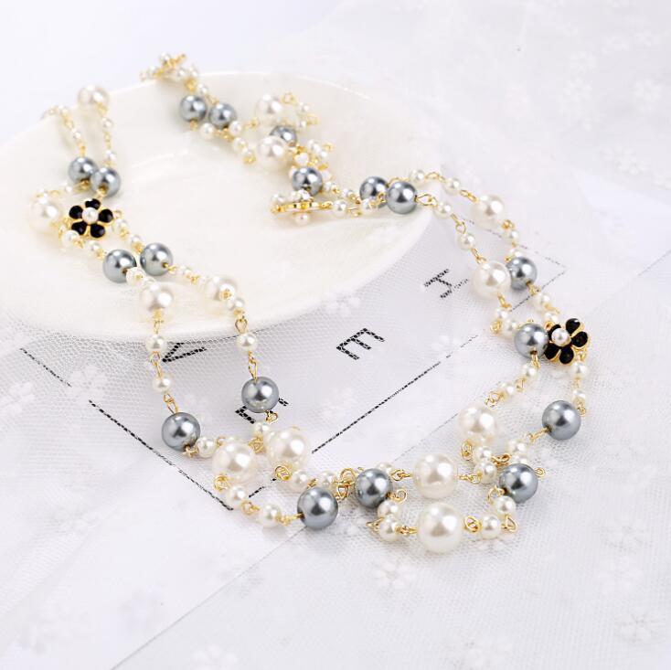 Ladies long pearl necklace pendant wild double-sided drip glaze camellia decorative chain pendant GD1149