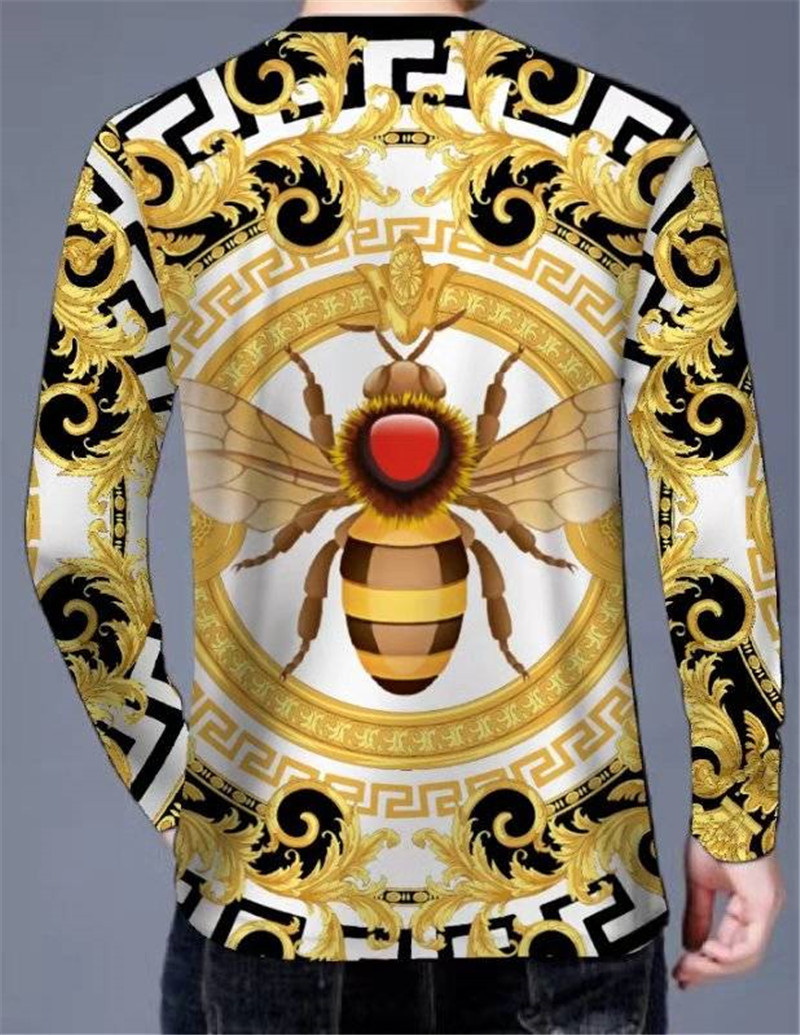 New long-sleeved men's T-shirt 3D printed bottoming shirt men's shirt round neck Slim autumn men's long T-shirt Bee pattern 201203
