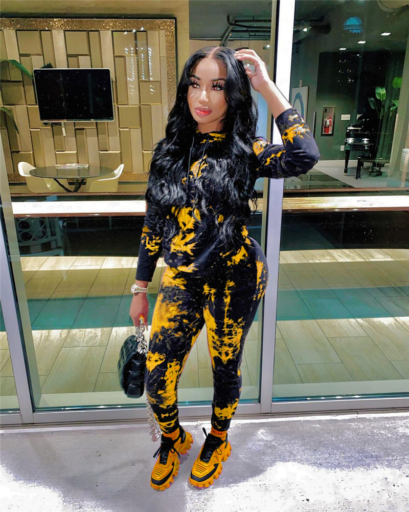 Women hooded outfits tie dye Tracksuit casual 2 piece set long sleeve hoodies+legging winter clothes jogger suit plus size sportswear 4305