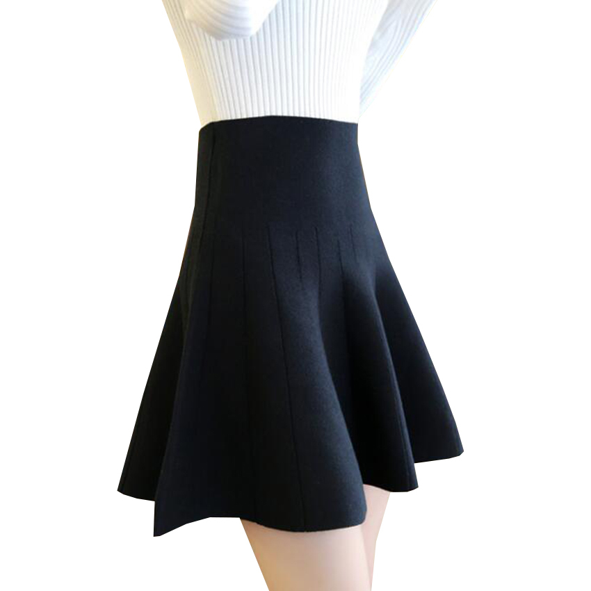 New Women Knitted Skirt Autumn Winter Sexy Solid High Waist Short skirts Umbrella Pleated Skirt Ladies Elastic Mini Skirt AB525 T200106