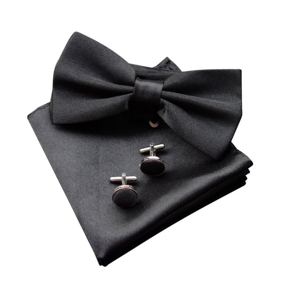 

men bow tie handkerchief cuff link white butterfly dress shirt collar button bowtie hanky cufflink clasp satin bowknot 2sets/lot