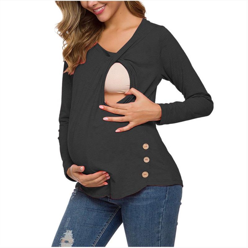 Women Maternity T-shirt Long Sleeve Side Button Tunic Tops Breastfeeding Clothes Female Double Layer Pregnancy T-shirt B20
Women Maternity T-shirt Long Sleeve Side Button Tunic Tops Breastfeeding Clothes Female Double Layer Pregnancy T-shirt B20