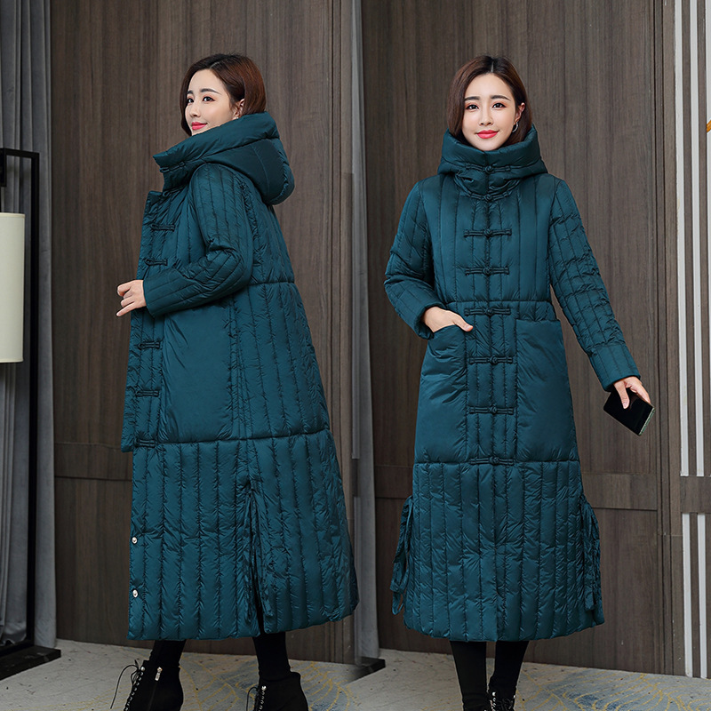 Parka winter padded women new over knee thickened large Korean slim down padded jacket printed cold 905 201217
