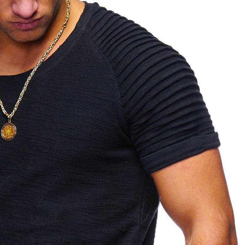 T-shirt Men High Street Solid Color Men's Men Short Sleeves Stripe Fold Slim Fit Hipster Casual Tee Shirt Man Y201118