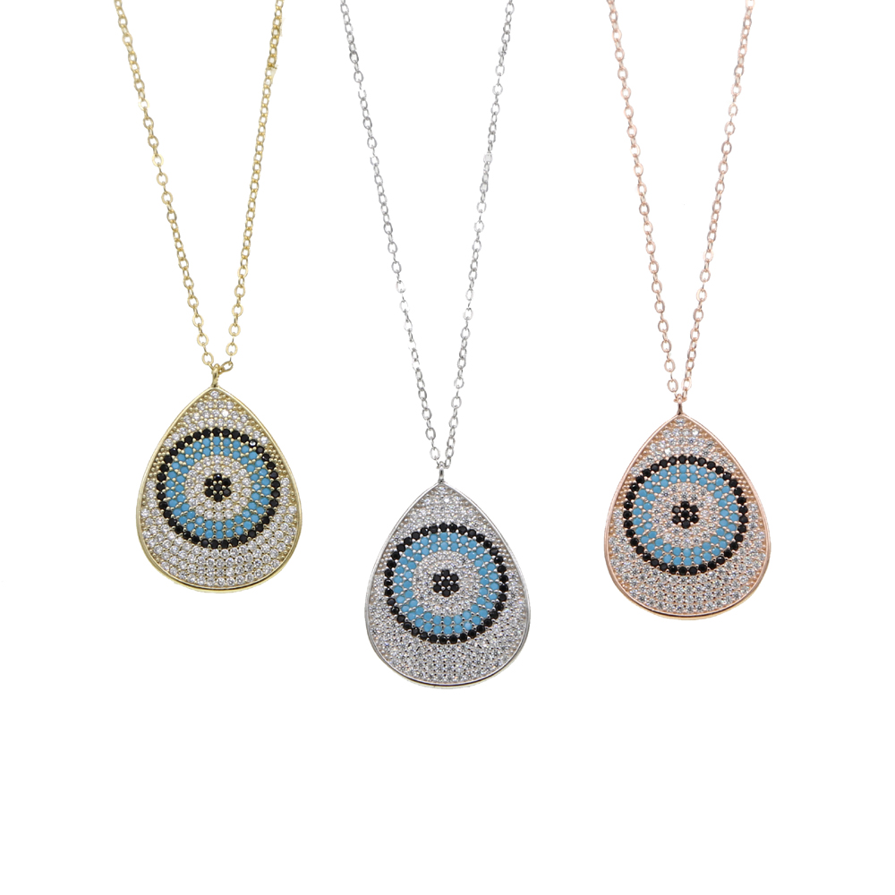 Big eye Charm summer Necklaces Gold Color cz paved round eye Rhinestone Pendant & Chain Men/Women wedding Jewelry