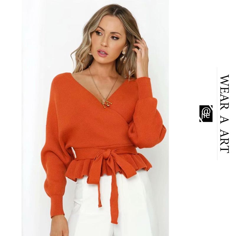 Womens Low-back V-neck Sweater Thin Sweaters Woman Fashion Casual Autumn and Winter Warm Jacket Lacing Design Ruffled High Quality Clothing, Orange
Womens Low-back V-neck Sweater Thin Sweaters Woman Fashion Casual Autumn and Winter Warm Jacket Lacing Design Ruffled High Quality Clothing, Orange