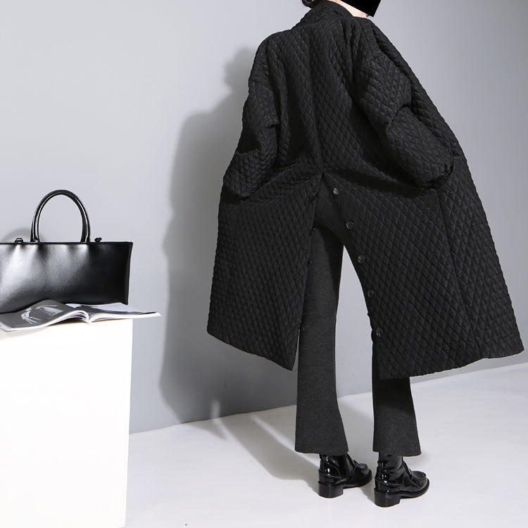 [EAM] 2020 New Large Size Temperament Solid Color Long-sleeved Long Paragraph Cotton Jacket Female WTH LJ201127