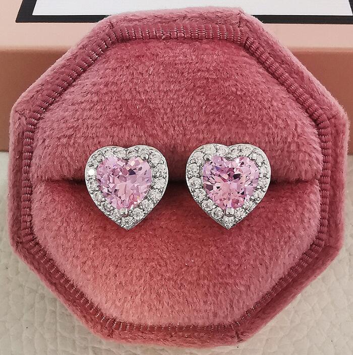 Choucong Simple Fashion Stud Earring Luxury Jewelry 925 Sterling Silver White Pink 5A Cubic Zircon Heart Shape Diamond Promise Gemstones Women Hollow 