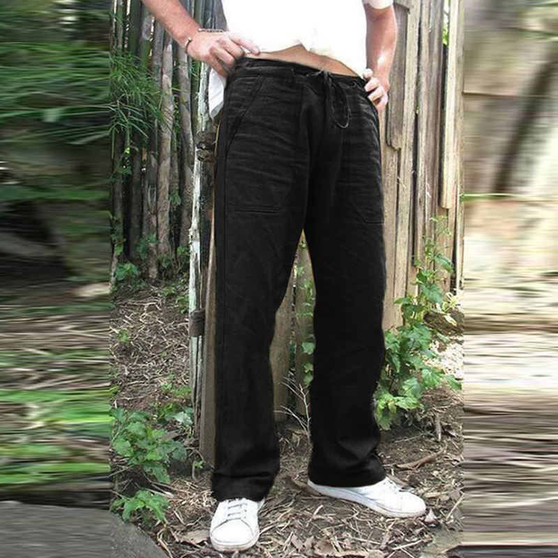 Men's Hemp Casual Pants Vintage Pockets Linen Loose Straight Pant Beach Yoga Gym Drawstring Baggy Trousers Soild Color Plus Size 201110 Z260315