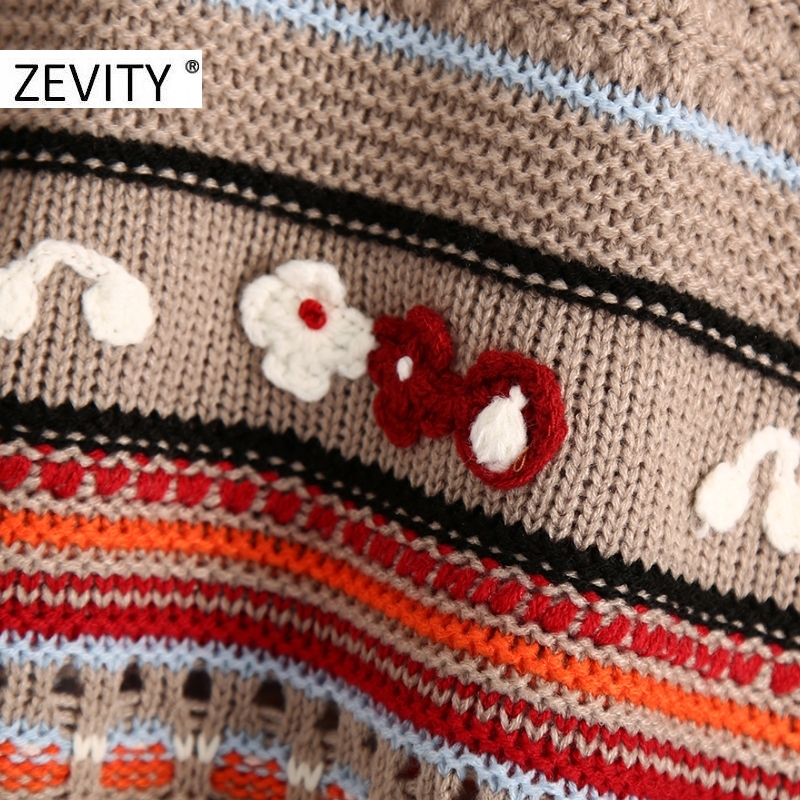 ZEVITY women fashion color matching floral appliques knitting sweater ladies sleeveless casual vest sweaters chic tops S408 201224