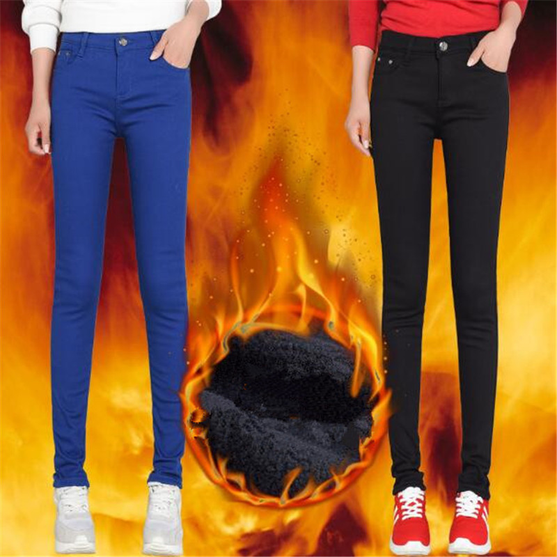 WKOUD Women Winter Warm Pants Thickening Fleece Skinny Pencil Pants Female Stretch Leggings Solid Plus Size Streetpants P8572 T200104