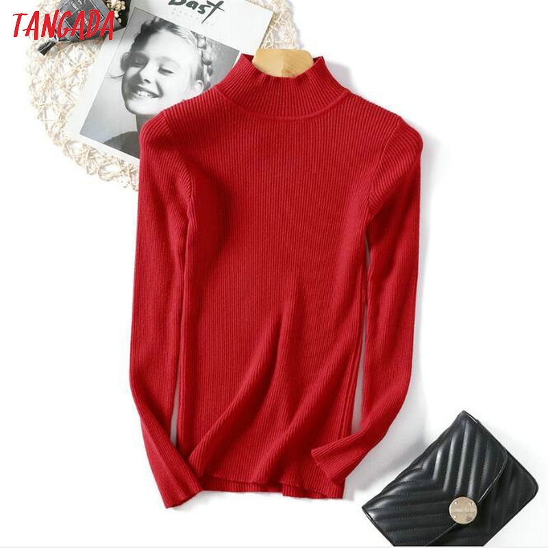 Tangada Winter Women Turtleneck Jumper Sweater Long Sleeve Pullover Stretch O neck Female casual Soft knitted top Femme AQX04 201109