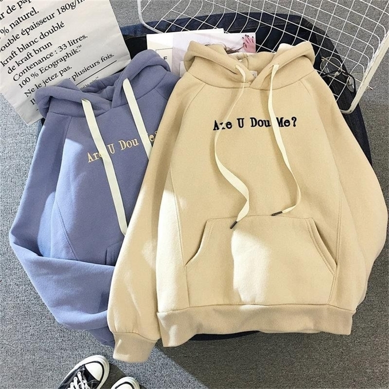Hoodies Women Winter Elegant Trendy Leisure Hooded Solid Womens Pullover Students Letter Printed Long Sleeve Ladies Sweatshirts 201211