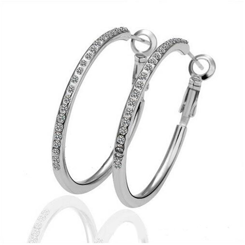 Fashion 18K Rose Gold Silver Austrian Crystal Hoop Earrings for Women Dangle Circle Earrings Wedding Jewelry Wholesale Price