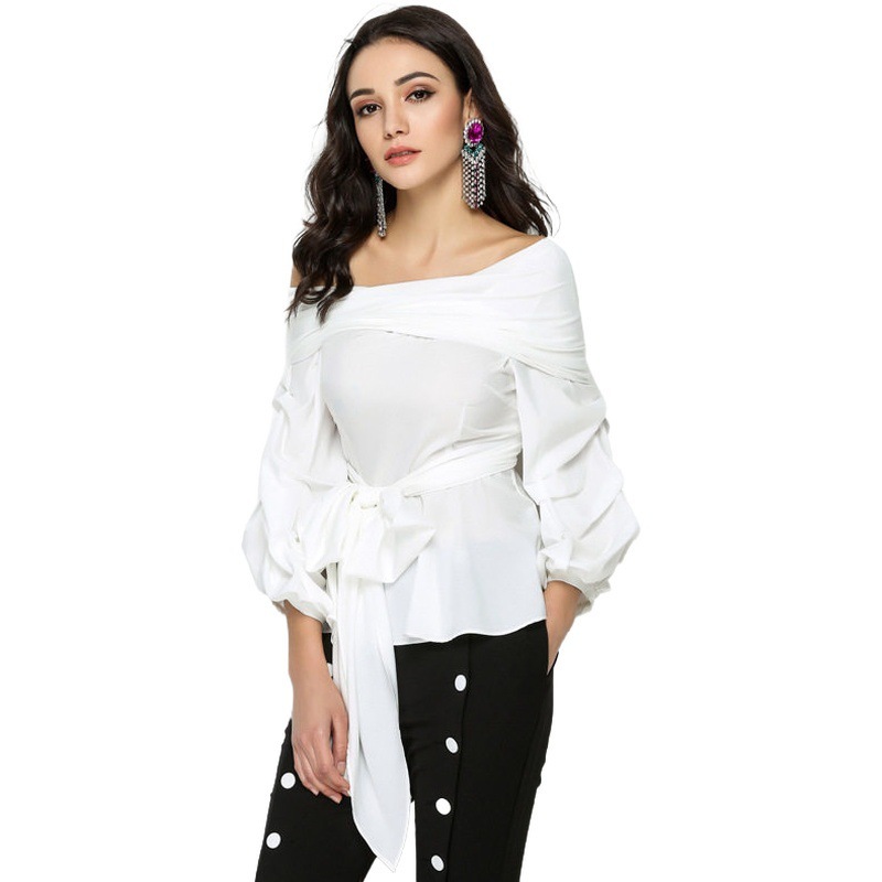 Female blouse 2020 elegant office ladies striped skinny slash neck off shoulder lace with puff sleeve women's tops, White
Female blouse 2020 elegant office ladies striped skinny slash neck off shoulder lace with puff sleeve women's tops, White