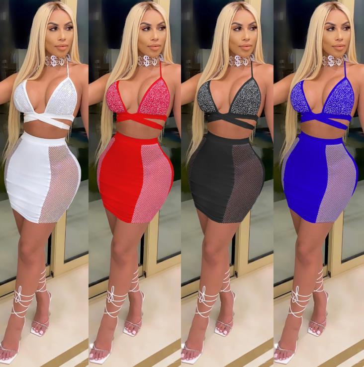 Women Sexy Diamond 2pcs Clubwear Halter Bandage Strap V-Neck Back Cross Tie Up Crop Top Bras + Bodycon Mini Skirts Clubwear Sets, White
Women Sexy Diamond 2pcs Clubwear Halter Bandage Strap V-Neck Back Cross Tie Up Crop Top Bras + Bodycon Mini Skirts Clubwear Sets, White