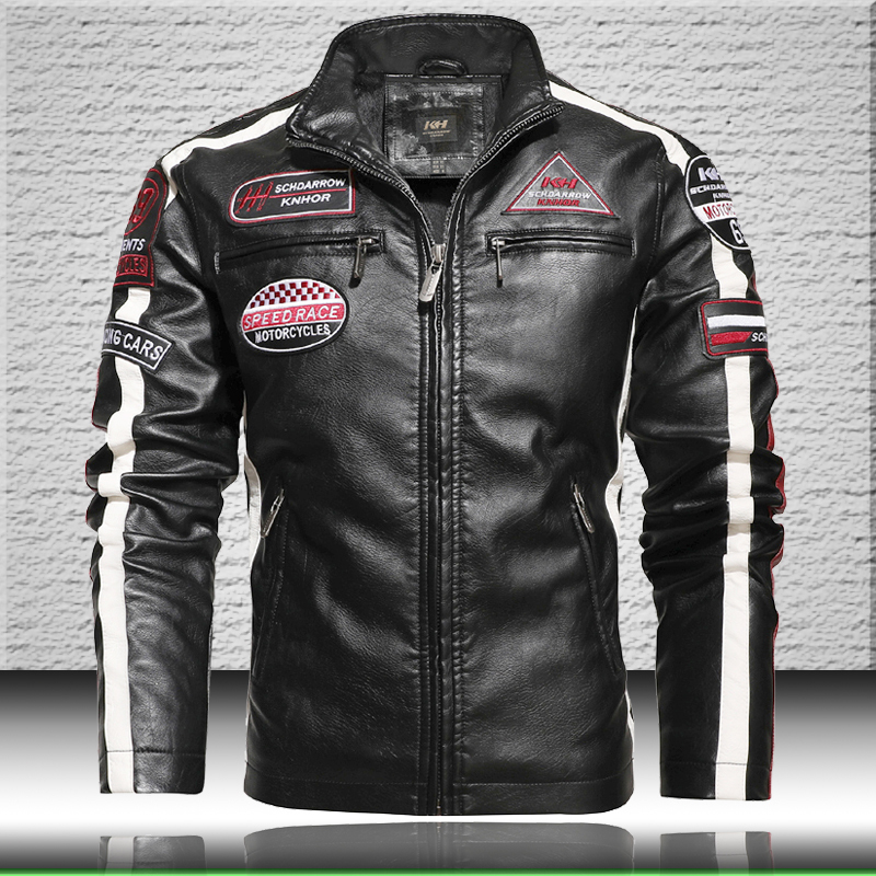 Men's Fashion Moto Leather Jacket Trendy New Biker Leather Jacket with Embroidery Epaulet Men Faux Leather Bomber Jackets 201120