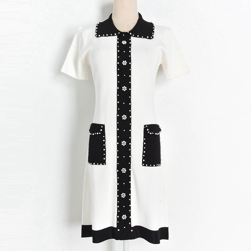 New Elegant Office Lady Luxury Riveting Beads Collar Girl Buttons Chic Double Pockets Dressed in Mesh Party Dress Srxq, Black
New Elegant Office Lady Luxury Riveting Beads Collar Girl Buttons Chic Double Pockets Dressed in Mesh Party Dress Srxq, Black