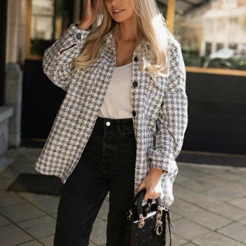 Puwd vintage woman drop textured chess jacket autumn-winter fashion soft white ladies outerwear female casual jackets of large dimensions, White plaid
Puwd vintage woman drop textured chess jacket autumn-winter fashion soft white ladies outerwear female casual jackets of large dimensions, White plaid
