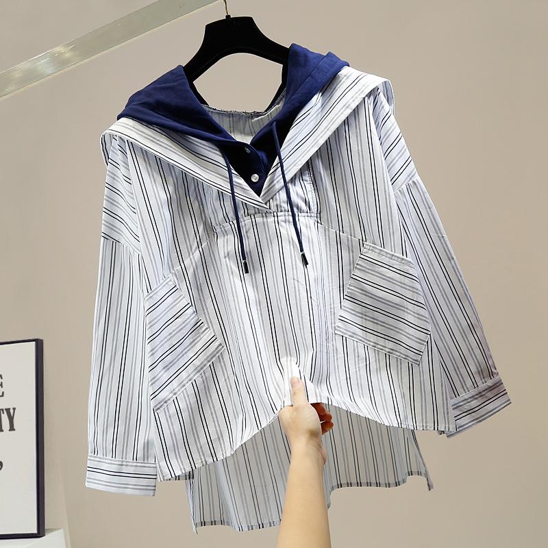 Irregular Shirt for Woman New Side Split Hoodie with Drawstrings Striped Shirts Fashion Korean Style Loose Student Sweatshirt, Blue
Irregular Shirt for Woman New Side Split Hoodie with Drawstrings Striped Shirts Fashion Korean Style Loose Student Sweatshirt, Blue