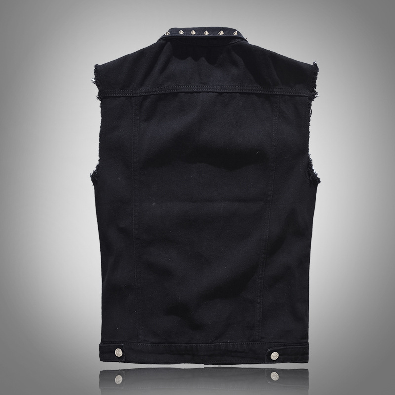 New 2020 Denim Vest Men Punk Rock Rivet Cowboy Black Jeans Waistcoat Fashion Men Motorcycle Style Sleeveless Jeans Jacket M- LJ201217