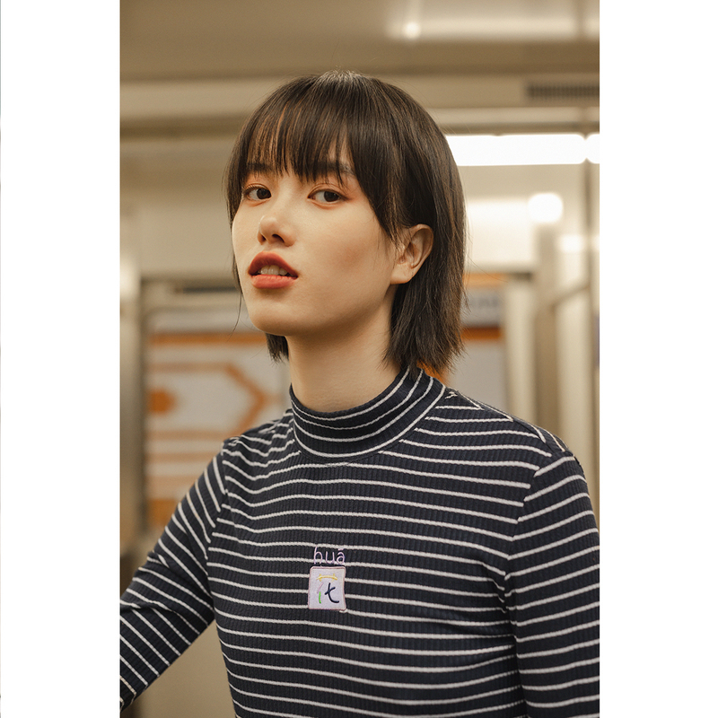 INMAN Autumn New Arrival High Neck Elastic Comfortable Long Sleeve Joker Basic Inside Wear Strip T-shirt 201028