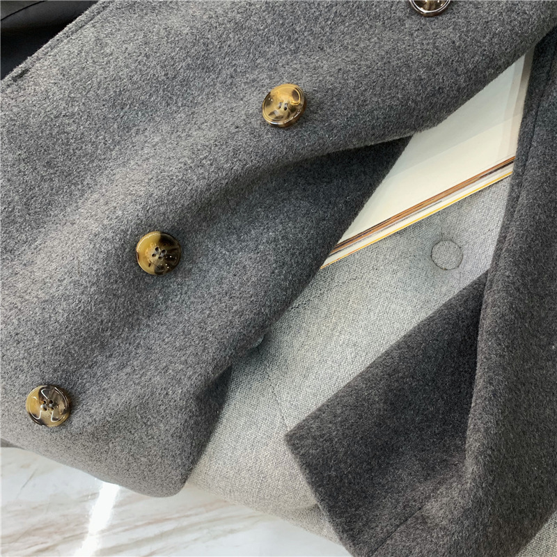 Women Trench Autumn /Winter Classic Woolen Coat Nordic Double Breasted Gray Wool & Blends Long Womens Long Coat 201216