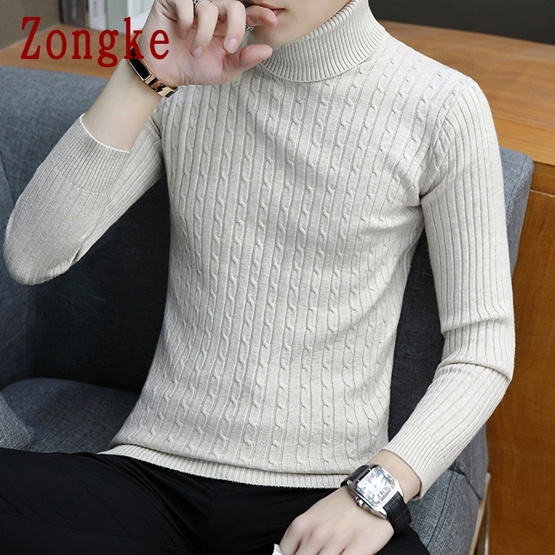 Zongke Autumn Thin White Turtleneck Men Sweater Pullover Men Clothing Korean Men Turtle Neck Winter Clothes M-3XL 201203