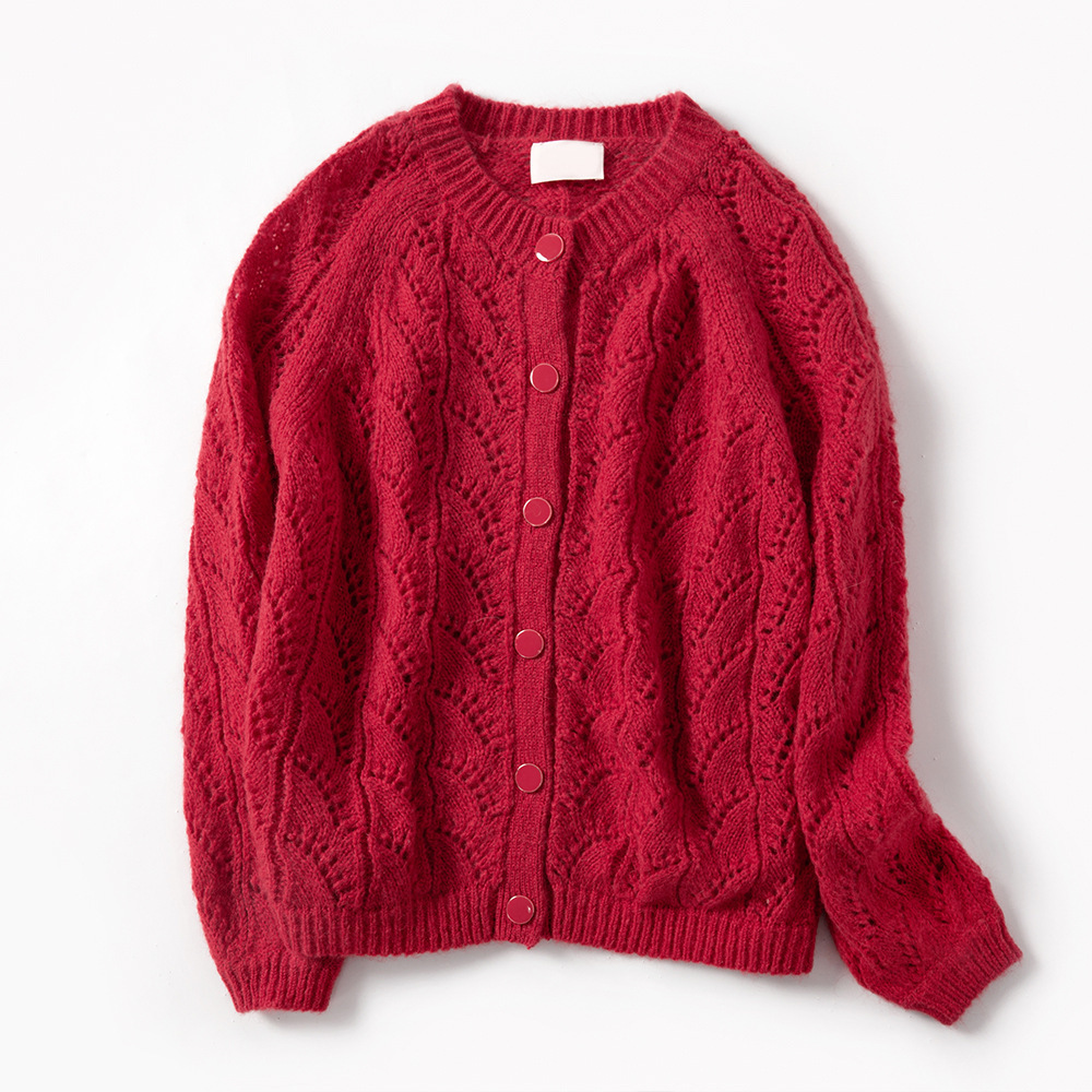 Hollow out Women Knit Sweater Single Breastd O-neck Five Color Loose Knitwear Coat Early Autumn Female Knitted Cardigan 201202