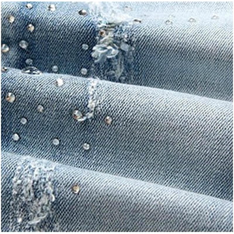 New women diamond drilled hole jeans woman pencil pants women Jeans Ripped denim trousers with Rhinestone Denim Pants Woman 201109