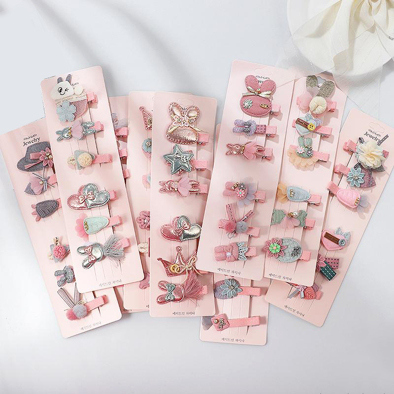 Children's Hair Pin Set Korean Version Cute Baby Cartoon Headdress Hairpins Girl's Fabric Hairpin Girl Hair Accessories Juego De Horquillas 
