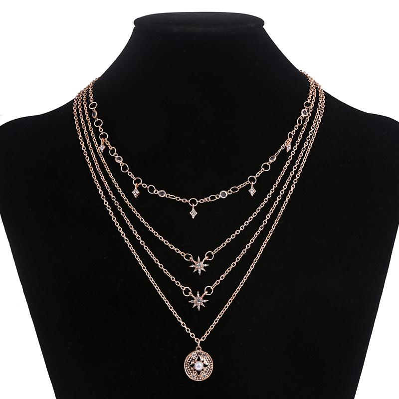 Pendant Necklaces Diamond Star-studded Multi-layer Necklace Set Of 4 Fashion European And American Female Neck Jewelry Retro Ring
Pendant Necklaces Diamond Star-studded Multi-layer Necklace Set Of 4 Fashion European And American Female Neck Jewelry Retro Ring