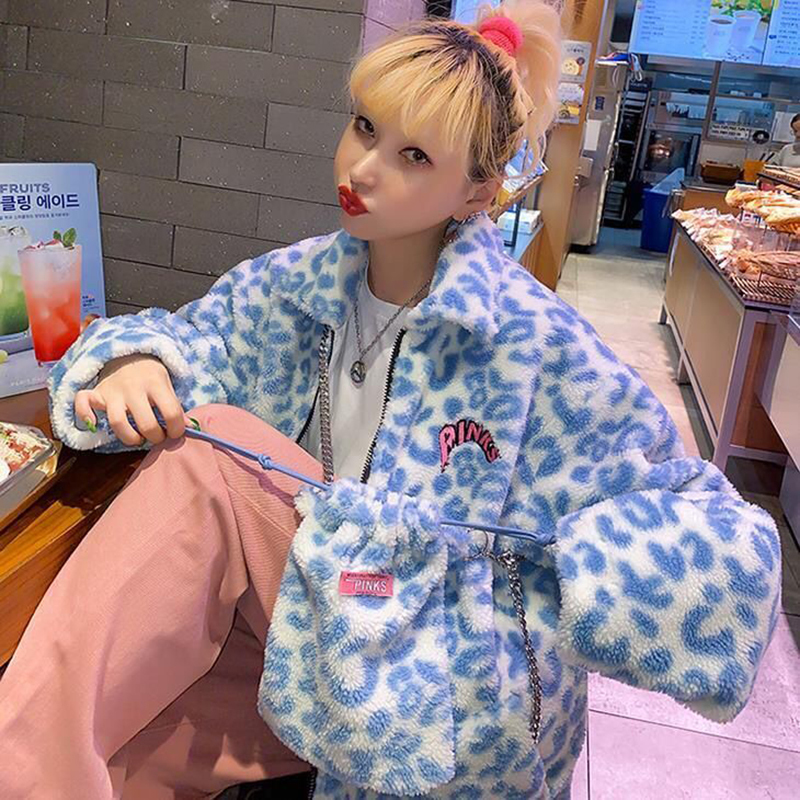 HWLZLTZHT Faux Fur Warm Winter Women Jacket Plus Size Fuzzy Cute Jackets Milk Cow Leopard Print Turn-down Collar Coat Overcoat 201028
