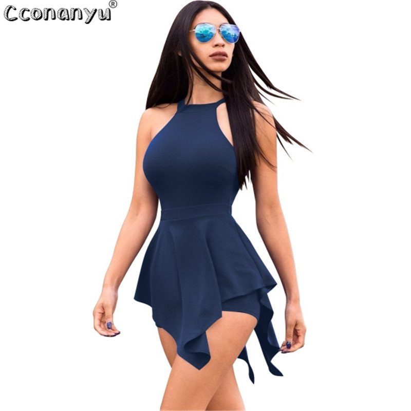 Casual Playsuit Summer women Beach Jumpsuit skinny sexy Ruffles Elegant Slim Women Clothes White Black Sexy Short Pants T200113