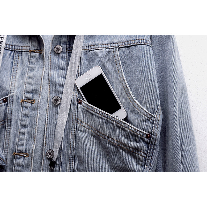 Spring Autumn Women Hooded Denim Jacket Female Stylish Hoodie Single Breasted Pocket Streetwear Vintage Plus Size Jeans Coat 201017
