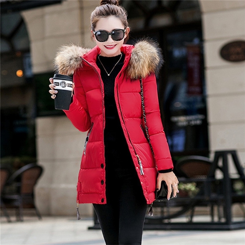 Women's Down Jacket Women Fashion Slim Thick Zippers Long Hooded Plus Size Casual Female Winter Coat Parka Y201001