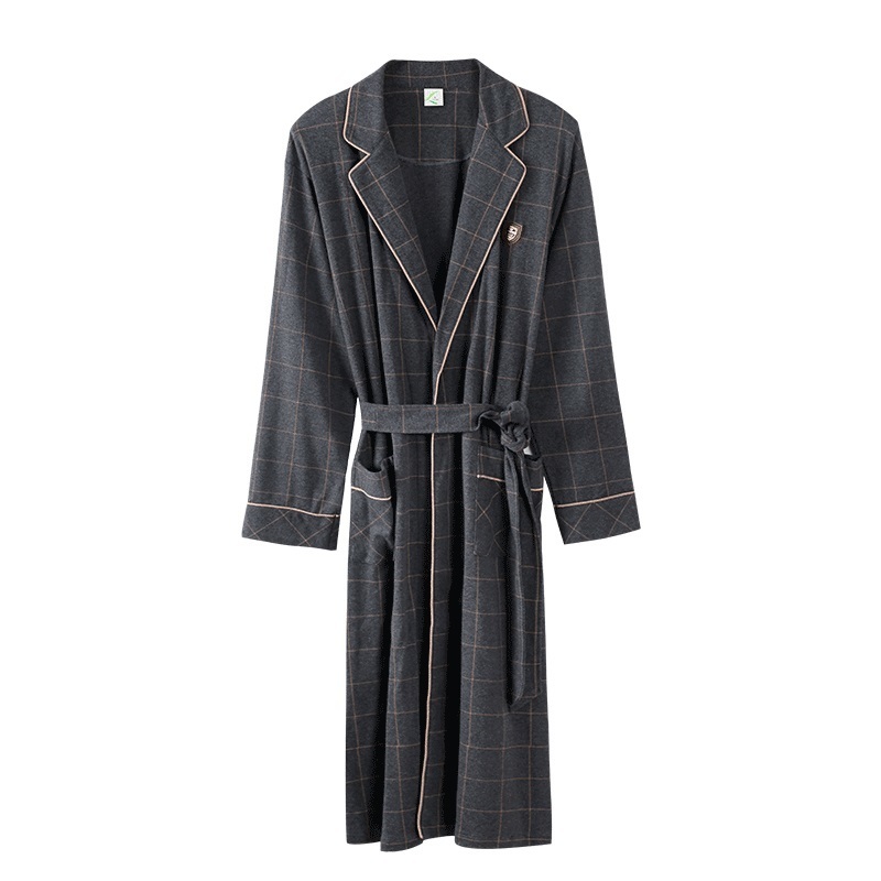 Spring Autumn Bathrobe Men 100% Cotton sleep top Kimono Robes For Male Plaid Robes Long Bath Robe Bride Robe Dressing Gown 201111