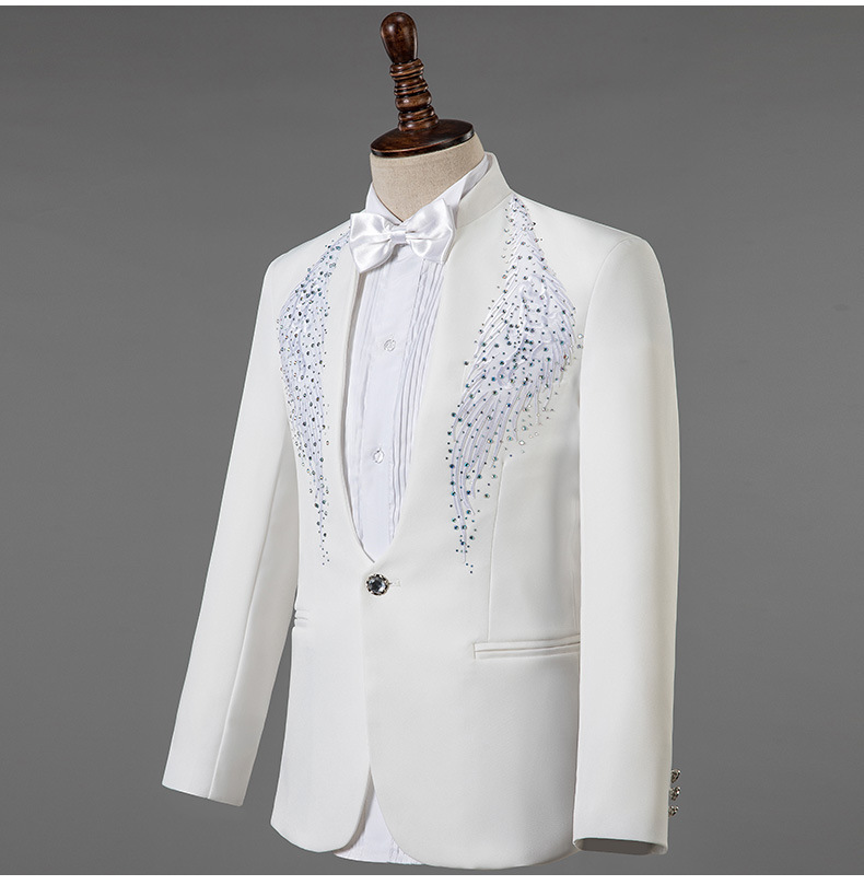 White Wedding Groom Dress Suit Men Costume Homme Mariage Stylish Diamond Embroidery Slim Fit Tuxedo Mens Suits With Pants 201106