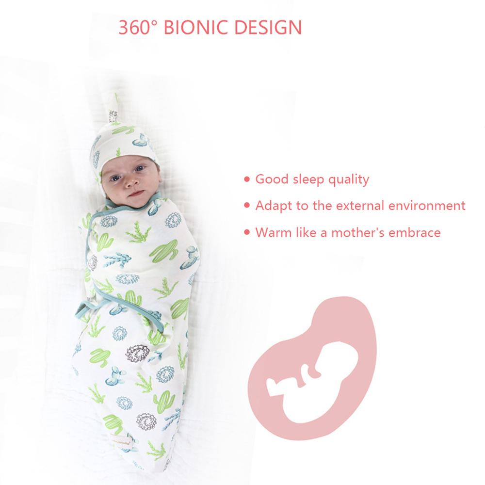 Newborn Swaddle Wrap +Hat Cotton Baby Receiving Blanket Bedding Cartoon Cute Infant Sleeping Bag For 0-6 Months LJ201204