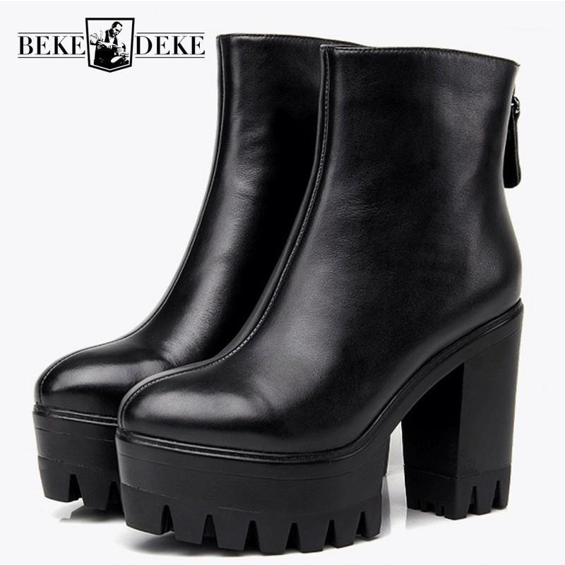 Genuine Leather Autumn Leather High Heel Womens Ankle Boots Roung Toe Back Zip Thick Bottom Fleece liner Female Platform Boots1, Black
Genuine Leather Autumn Leather High Heel Womens Ankle Boots Roung Toe Back Zip Thick Bottom Fleece liner Female Platform Boots1, Black