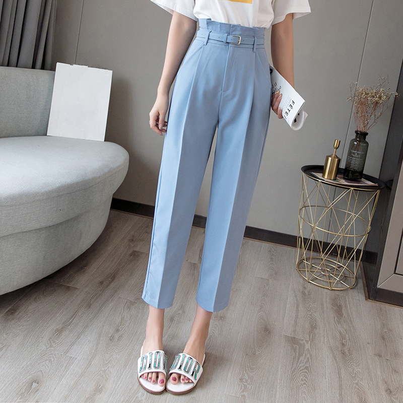 REALEFT New OL Style White Women's Formal Pants Casual Chic Pencil Pants with Belt High Waist Elegant Work Trousers Female 201111