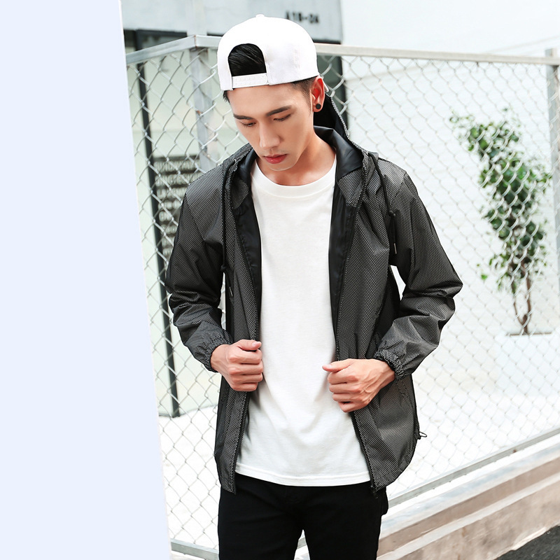 Aolamegs Men Jacket Hip Hop Windbreaker Reflective Jacket Zebra Stripe Fluorescent Coat Hooded Couples Thin Hoodie Cardigan 201106