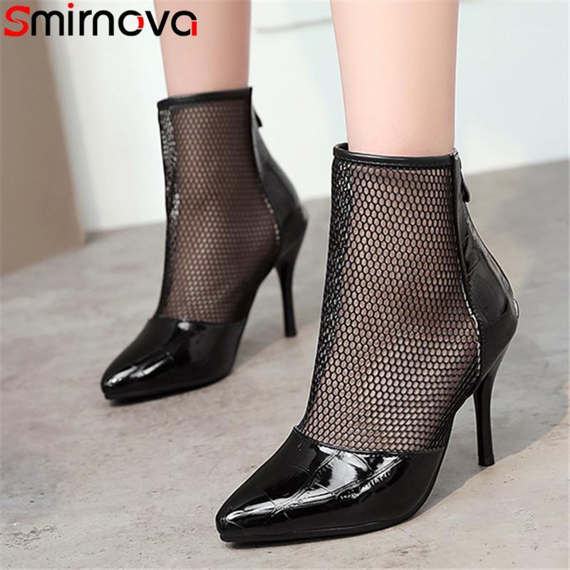 Smirnova 2020 newest ankle boots women pointed toe zip mesh summer boots sexy thin high heel party shoes ladies big size 451, Black 
Smirnova 2020 newest ankle boots women pointed toe zip mesh summer boots sexy thin high heel party shoes ladies big size 451, Black