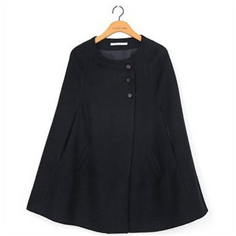 Black Round Collar Double Breasted Cloak Coat Women Elegant Sleeveless Poncho Overcoat Female Autumn Woolen Cape Coats 201216