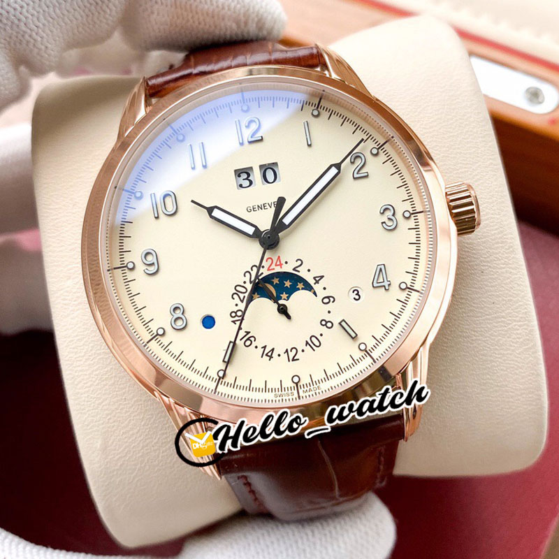 New 5396R-012 Grand Complications Calendar Automatic Mens Watch Rose Gold Case White Dial Moon Phase Watches Brown Leather HWPP Hello_Watch