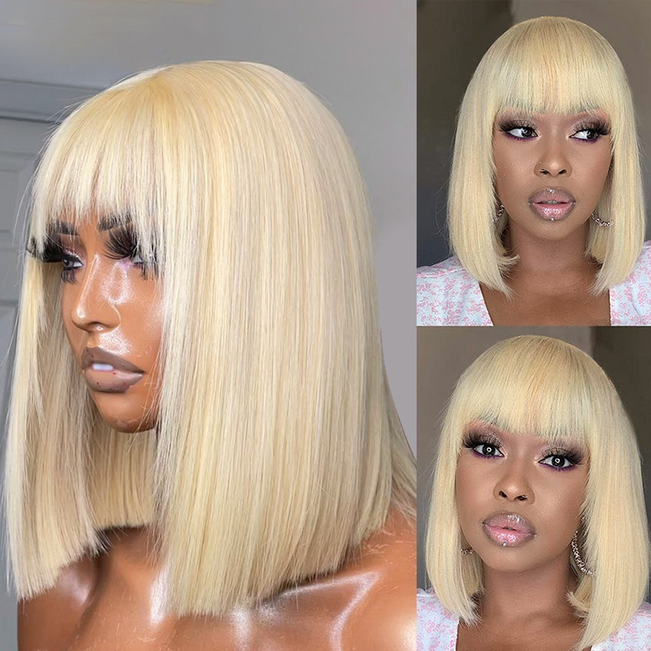 Short Bob Wig With Bangs Straight Brazilian Hair Wigs For Black Women Human Hair Glueless Full Machine Made Remy Human Hair Wigsfactory dire
